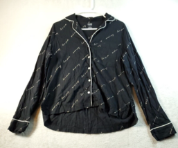 PINK Victoria&#39;s Secret Sleepwear Pajama Top Women Small Black Collar But... - $7.49