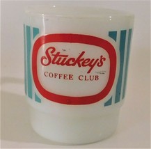 Stuckey&#39;s Coffee Club Mug Anchor Hocking Fire King Milk Glass Aqua Stripes Red  - £130.11 GBP