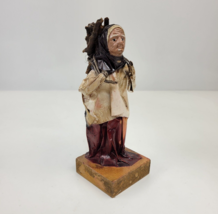 Mexican Folk Art Paper Mache Figurine Old Woman w/ Wood on Back Vintage ... - $24.99