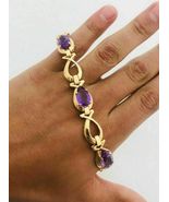 14K Yellow Gold Over 12.5 CT Purple Pear-Cut Amethyst Vintage 7.25&quot; Brac... - £133.44 GBP