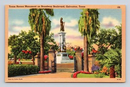Texas Heroes Monument Galveston Texas TX UNP Unused Linen Postcard D17 - £2.13 GBP