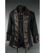 Men&#39;s Black Brown Vegan Leather Steampunk Pirate Jacket Victorian Goth Coat - £80.07 GBP