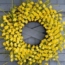 Durable 24-Inch Artificial Wreath with Yellow Flowers - Festive Home Accent - $51.43