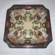 Oriental Chinese  Asian Ceramic Plate Rooster Hen Hand Painted  Heavy Sq... - $24.75