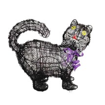 Twisted Wire Black Cat  Black &amp; Purple Glitter 12 Inch Halloween Decoration - £11.63 GBP