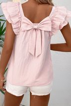 Textured Bow Knot Frilled Butterfly Sleeve Blouse - $21.95