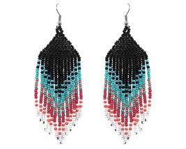 Long Multicolored Cech Glass Seed Bead Fringe Large Beaded Dangle Earrings - Wom - £15.91 GBP