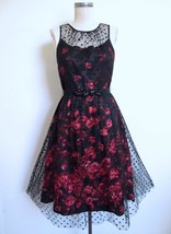 Luxe by Carmen Marc Valvo Dress 2 Roses &amp; Polka Dot Tulle Black Red Cocktail - £19.65 GBP