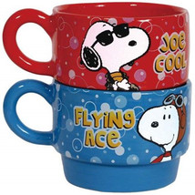 Peanuts Be Who You Want Red and Blue Stackable 6 oz Ceramic Coffee Mugs ... - £22.02 GBP