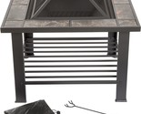 Black 30 Inch Sq.Are Marble Tile Firepit From Pure Garden, Fire, And Log... - £160.06 GBP