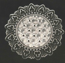 Vintage Clear Cut Glass Plate w Shell &amp; Club Border Daisy Button Underside 9.75&quot; - £7.88 GBP