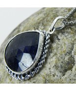 925 Sterling Silver Sapphire Handmade Necklace 18&quot; Chain Festive Gift PS... - £34.20 GBP