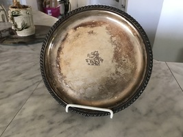 Vintage Plated Footed Serving Round Platter Tray (engraved) - $149.99