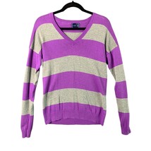 Chaps Classics Womens Size Large Long Sleeve Pullover Sweater VNeck Gray Purple - £14.19 GBP