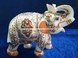 Beautiful Marble Natural Stone Art Elephant Statue Hand Painted Home Decor H4203 - £68.23 GBP+