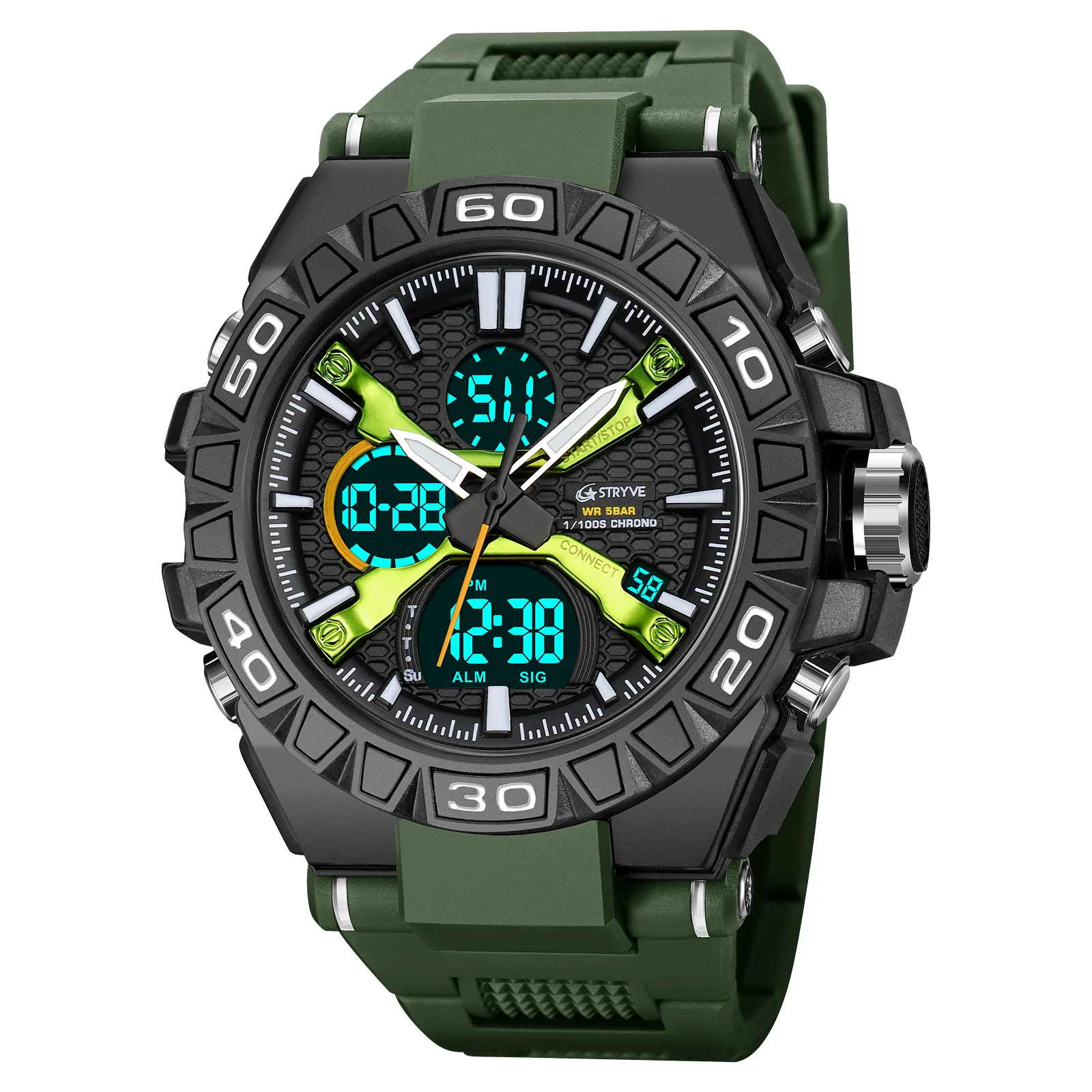 STRYVE Men&#39;s Watches 50M Waterproof Clock Alarm Reloj Hombre 8026 Dual D... - $28.27