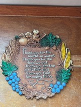 Vintage Multi Products Faux Wood w Grapes Wheat Corn Acorns &amp; Cute Bird ... - $14.89