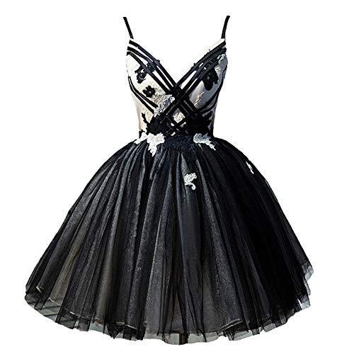 Kivary Spaghetti Straps Short Black Ball Gown Prom Homecoming Dress Champagne US