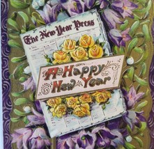 New Years Postcard Purple Green Floral Newspaper Series 2166 Stockton CA 1911 - £14.11 GBP