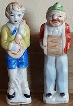 Vintage Figurine Pair With Instruments Japan Hand Painted 4.5&quot; See Pictures - $8.99