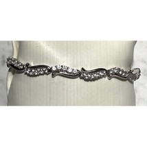 Sparkling 925 Sterling Silver Cz Wavy Tennis Bracelet Sky - £47.30 GBP