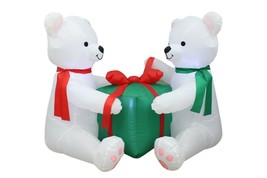 4 Foot Christmas Inflatable Two Cute Polar Bears Hug Gift Box Outdoor Decoration - £59.31 GBP