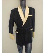 Black Velvet Smoking Robe | Gold Satin Trim Lounge Wear - $130.00