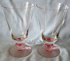 Fostoria Lyric Pink Stem Footed Water Goblet Glass 5 1/8&quot;, Pair - $80.18