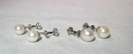 Vintage Sterling Silver Pearl Earrings - Lot of 2 - K1078 - $48.51