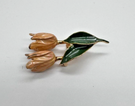 Vintage Kenneth Cole Tulips 1.5&quot; Brooch Signed KC Gold Tone Yellow Green Enamel - £15.48 GBP