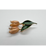 Vintage Kenneth Cole Tulips 1.5&quot; Brooch Signed KC Gold Tone Yellow Green... - £15.52 GBP