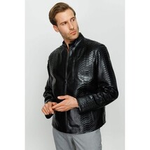 Vinci The-Boss Snake Black Leather Men Jacket image 5