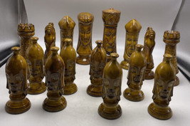 Duncan Chess Pieces Ceramic Drip Glaze Gold Lot 16 Medieval Large Gothic... - $66.63