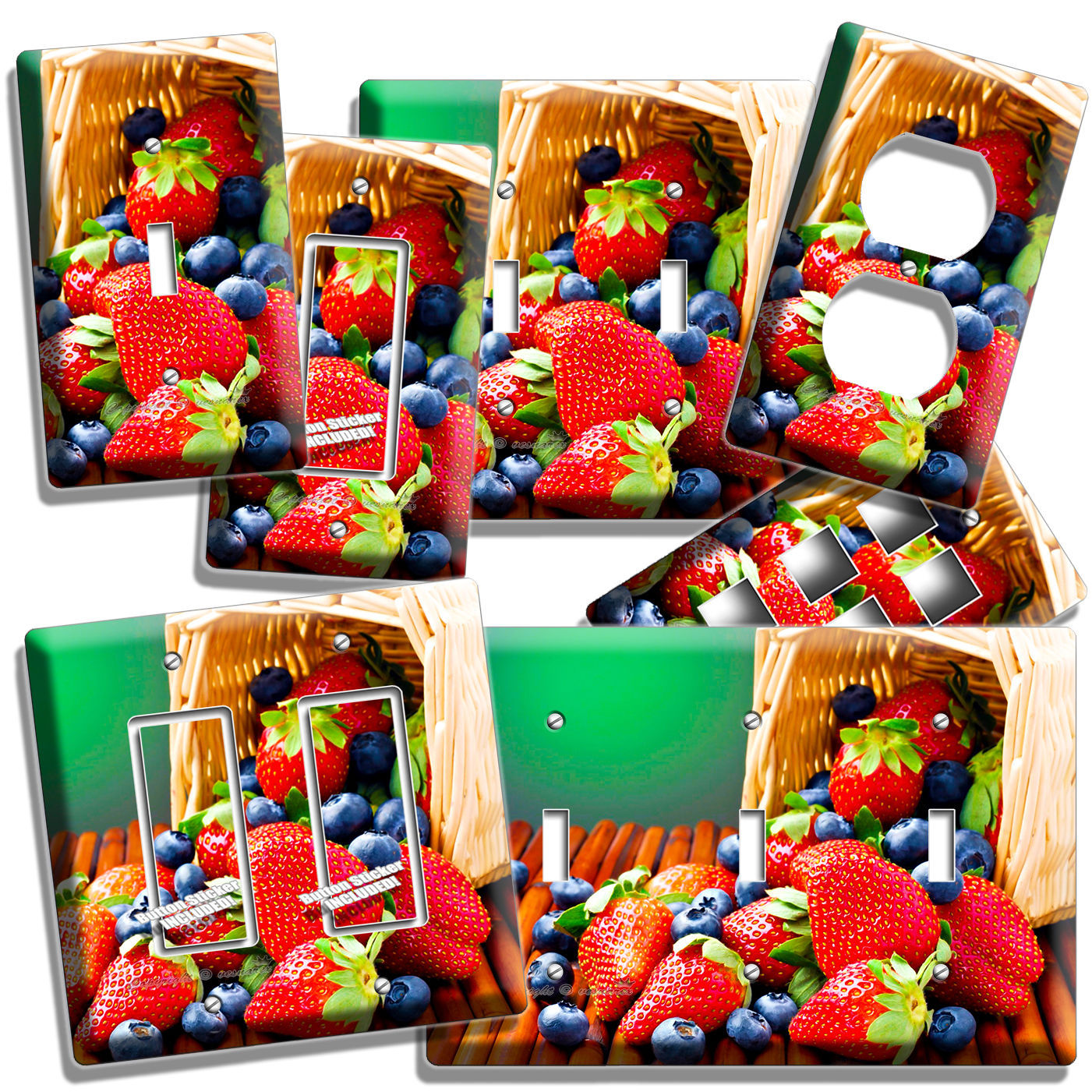 STRAWBERRIES BLUEBERRIES LIGHT SWITCH WALL PLATE OUTLET KITCHEN DINING ART DECOR