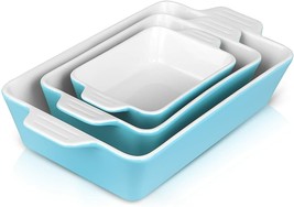 Set of 3 Ceramic Baking Dish, High Quality Casserole Dish - 3 Sizes - Lake Blue - £41.93 GBP