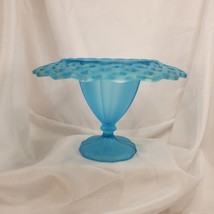 VTG Tiffin Compote Bowl Open Works #310 Blue Satin Frosted Glass  MCM Art Deco - £38.97 GBP