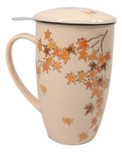 Momiji Maple Leaves 15oz Porcelain Tea Mug With Lid Stainless Steel Infuser - $24.99