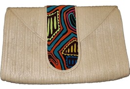Straw Clutch Bag Purse Magnetic Snap Close Multicolor Detail - £23.69 GBP