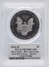 2016-W Silver 1oz Eagle PCGS PR 70 DCAM John Mercanti FDOI Denver Lettered - $594.28