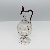 Vtg Hand blown Glass Pitcher Murano Lampwork Swirl Red Bird 4” HTF - £33.46 GBP