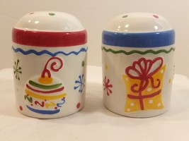 Colorful Christmas/ Birthday/ Celebration Salt &amp; Pepper Shakers 1990&#39;s - £9.51 GBP