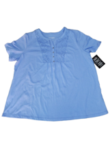 Woman Within Women&#39;s Size LARGE BLUE Eyelet Henley Tee 18/20 - £8.84 GBP