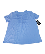 Woman Within Women&#39;s Size LARGE BLUE Eyelet Henley Tee 18/20 - £9.07 GBP