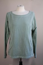 Fresh Produce M/L Sage Green Terry Sweatshirt Top Pockets USA Made - £21.52 GBP