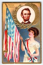 Abraham Lincoln Patriotic Women Holds USA Flag Embossed Postcard Nash Series 2 - £12.07 GBP