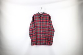 Vintage 50s Streetwear Mens Small Looped Collar Flannel Button Shirt Plaid USA - £108.98 GBP