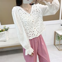 Floral embroidery boho shirts blouse crop top cotton line shirt women long sleeve white thumb200