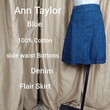 Ann Taylor Blue Cotton Side Button Flair Denim Skirt Size 8 - £14.42 GBP