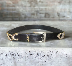 Vintage 90&#39;s &#39;Women&#39;s Size L ? Brighton Western Black Leather Silver Buckle Belt - £38.77 GBP