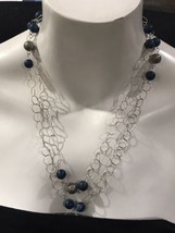sterling silver long necklace blue beads 42” - £67.92 GBP